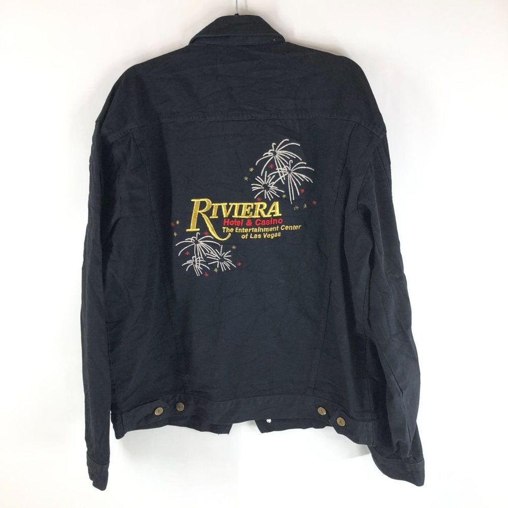 Riviera Hotel & Casino Mens Denim Jacket Vintage Retro Trucker Cotton Black XL - Picture 3 of 5